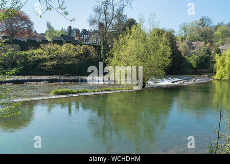 Weir sul fiume teme, Ludlow Shropshire REGNO UNITO. Aprile 2019 Foto Stock