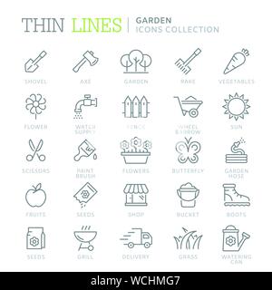 Raccolta di giardino linea sottile icone Illustrazione Vettoriale