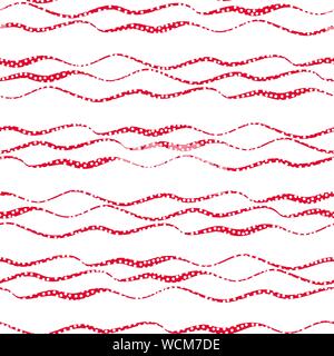 Effetto di armatura trii di rosso doodle linee con la polka dot texture. Seamless vettore geometrico pattern sul morbido sfondo bianco. Ottimo per tutti il Natale Illustrazione Vettoriale