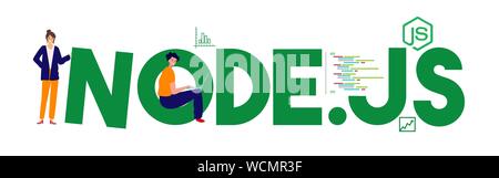 Nodo Quadro js javascript linguaggio di programmazione design piatto illustrazione Illustrazione Vettoriale