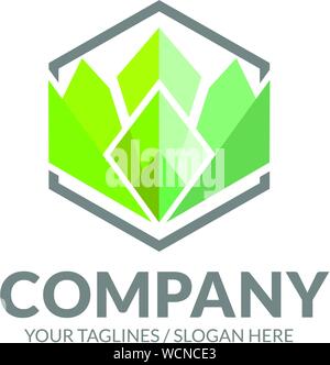 Lucido colorato luminoso logo di cristallo, poligono pietra di diamante forma logo concetto vettoriale Illustrazione Vettoriale