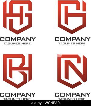 Creative lettera iniziale con il logo di protezione impostare il concetto di vettore Illustrazione Vettoriale