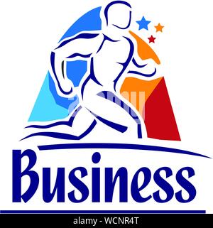 Running club sport emblema del logo con abstract in esecuzione silhouette uomo colorato concetto vettoriale Illustrazione Vettoriale