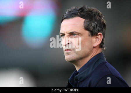 Sunderland manager Ross Jack durante il Carabao Cup secondo turno corrispondono a Turf Moor, Burnley. Foto Stock