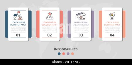 Vettore piatto infografico concetto di modello di quattro etichette, diagramma grafico. Il concetto di business con 4 opzioni. Per il contenuto, del diagramma di flusso, fasi, timeline Illustrazione Vettoriale