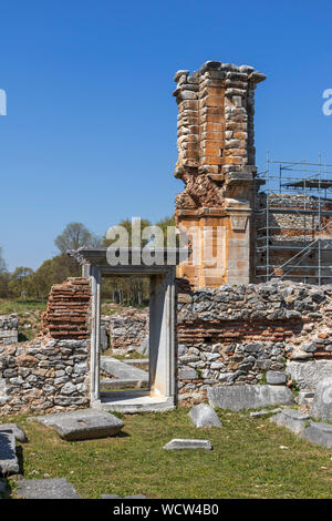 Rovine della Basilica nell'area archeologica della antica Filippi, Macedonia orientale e Tracia, Grecia Foto Stock