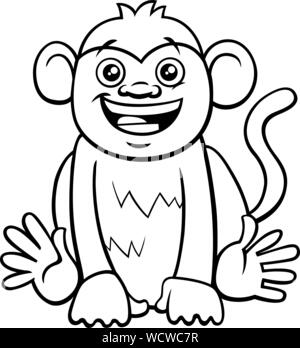 Bianco e Nero Cartoon illustrazione della cute Funny Monkey Primate carattere animale libro da colorare Illustrazione Vettoriale