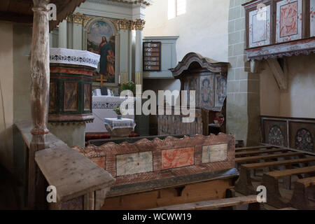 Interno della chiesa fortificata in Viscri, Transilvania, Romania Foto Stock