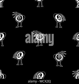 In bianco e nero disegno a matita simpatico personaggio monster motif seamless pattern design Foto Stock