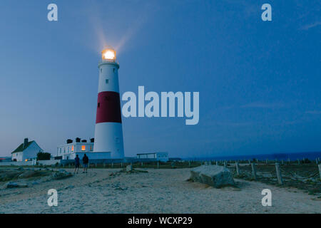 Portland Bill lighthouse nella notte estiva, isola di Portland, Dorset, England, Regno Unito Foto Stock