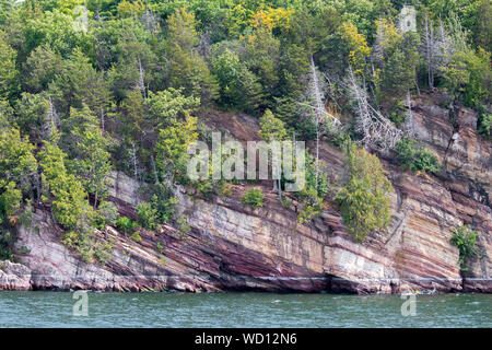 Alberi che crescono sui rocciosi cliffside sul Lago Champlain, Vermont USA Foto Stock