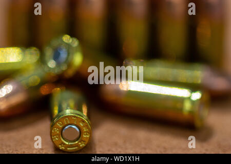 Foto macro di munizioni 9 mm Foto Stock