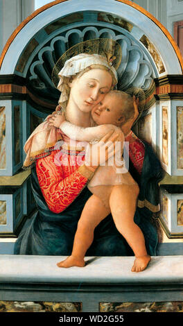 La Madonna e il Bambino, retablo in legno conservati nel Palazzo Medici Riccardi a Firenze - Filippo Lippi,circa 1466 Foto Stock