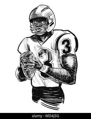 Giocatore di football americano. L'inchiostro bianco e nero illustrazione Foto Stock