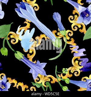 Blue brugmansia floreale di fiori botanica. Acquerello illustrazione dello sfondo impostato. Perfetta configurazione di sfondo. Foto Stock