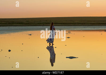 Koyashskoye è un lago salato sulla costa della penisola di Kerch nel crimine. La Russia. Foto Stock