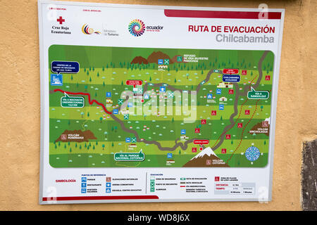 Mappa di evacuazione a Chilcabamba Lodge nel Parco Nazionale di Cotopaxi a 3500 metri nelle Ande dell'Ecuador. Evakuationsplan für die lodge Chilcabamba au Foto Stock