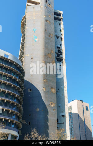 Beirut, Libano - Guerra civile libanese shell e bullet danni al Holiday Inn Hotel. 3 febbraio 2018 Foto Stock