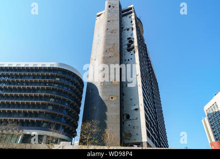 Beirut, Libano - Guerra civile libanese shell e bullet danni al Holiday Inn Hotel. 3 febbraio 2018 Foto Stock