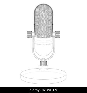 Outline microfono vintage vettore. Filo-stile di cornice. Gli strati di visibile e invisibile di linee. 3D illustrazione Illustrazione Vettoriale