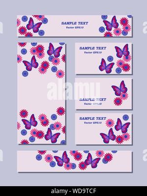 Fantasie floreali di diverse dimensioni con le farfalle, margherite e cornflowers. Per i romantici e il design di pasqua. Illustrazione vettoriale EPS10 Illustrazione Vettoriale
