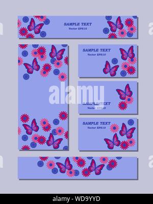 Fantasie floreali di diverse dimensioni con le farfalle, margherite e cornflowers. Per i romantici e il design di pasqua. Illustrazione vettoriale EPS10 Illustrazione Vettoriale