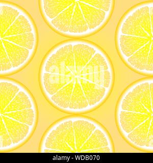 Modello senza cuciture con maturi, luminoso, succosa, colorata, grandi fette di limone di agrumi Illustrazione Vettoriale