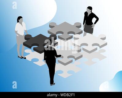 Figura piana. Il marketing digitale moderno design piatto concetto isometrica. Icona di persone , persona gruppo di lavoro di squadra, business meeting comunicazione. Illustrazione Vettoriale