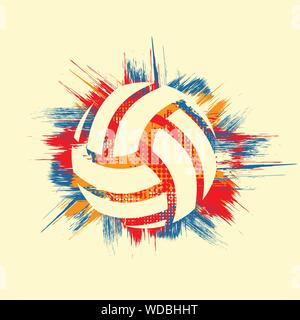 Tre colori cerchio astratto grunge sfondo con astratto simbolo di pallavolo Illustrazione Vettoriale