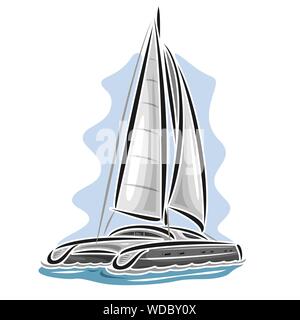 Il logo del vettore di catamarano a vela in mare. Illustrazione Vettoriale