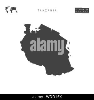 Tanzania vuoto mappa vettore isolato su sfondo bianco. High-Detailed silhouette nera Mappa della Tanzania. Illustrazione Vettoriale