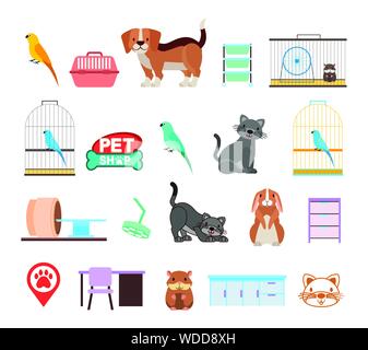Bundle di pet shop icone Illustrazione Vettoriale