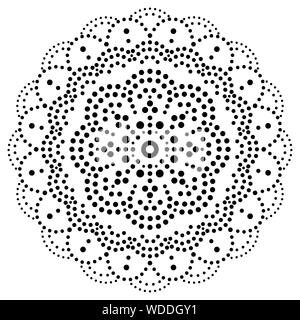 Mandala vettore boemo dot design verniciatura, aborigena tradizionale modello decorativo, Australian arte musiva in nero su sfondo bianco Illustrazione Vettoriale