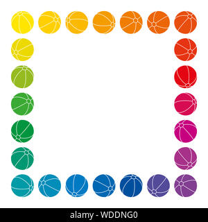 Rainbow palle colorate formando una forma quadrata. Spiaggia a forma di sfera in sfere i colori di una ruota dei colori con strisce. Illustrazione isolato. Foto Stock