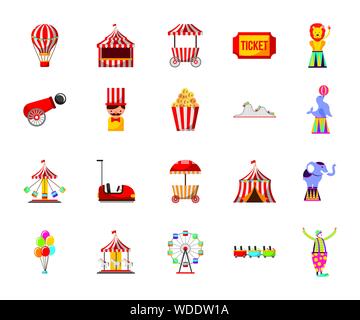 Bundle di circus equa serie di icone Illustrazione Vettoriale