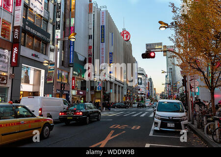 Vista sulla strada della città di Shinjuku a Tokyo centrale. Foto Stock