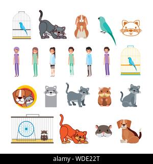 Bundle di pet shop icone Illustrazione Vettoriale