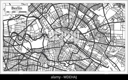 Berlino Germania Mappa della città in bianco e nero e a colori. Illustrazione Vettoriale. Mappa di contorno. Illustrazione Vettoriale