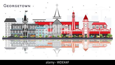 Georgetown Guyana skyline della città con edifici grigi e riflessioni isolato su bianco. Illustrazione Vettoriale. Viaggi di affari e turismo Concept. Illustrazione Vettoriale