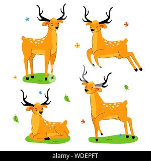 Carino cervi - design piatto impostato lo stile di personaggi dei fumetti Illustrazione Vettoriale