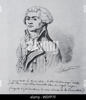 Prenota illustrazione che rappresenta il rivoluzionario francese Maximilien Robespierre. Schizzo di David. ( 18° secolo) Foto Stock