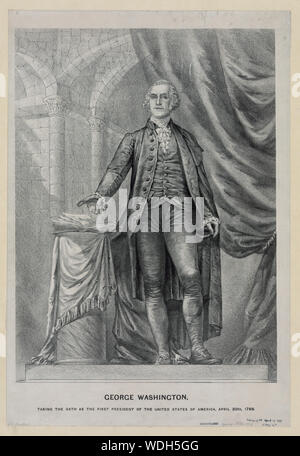 George Washington, tenendo il giuramento come primo presidente degli Stati Uniti d'America, Aprile 30th, 1789 Foto Stock