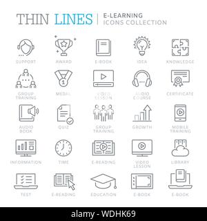 Raccolta di e-learning linea sottile icone. Vetor eps 8 Illustrazione Vettoriale