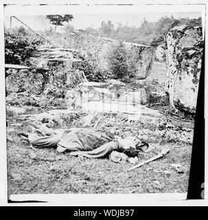 Gettysburg, Pennsylvania. Dead Confederate sharpshooter Foto Stock