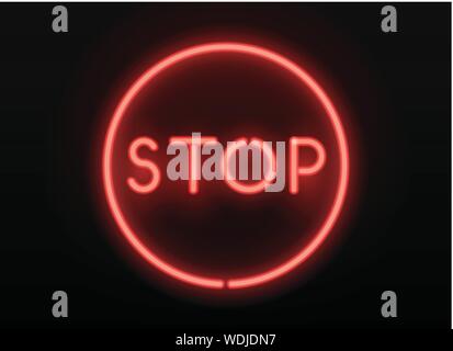 Neon di stop. Vettore neon realistico incandescente lettere Illustrazione Vettoriale