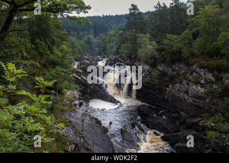 Vista della cascata Rogie in estate sul fiume Blackwater, Wester Ross and Cromarty, Highland , Scozia Foto Stock
