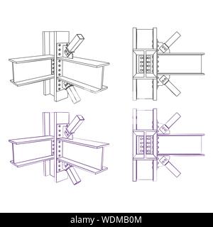 Profilato di acciaio collegamenti contorno Illustrazione Vettoriale