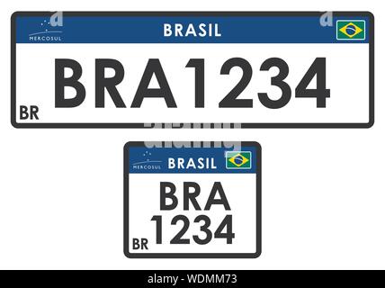 Licenza piastra auto Brasile. Solo rappresentazione grafica senza scala o precisione degli elementi originali. Illustrazione Vettoriale