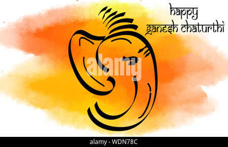 Felice Ganesh Chaturthi Festival Greeting Card Concept Design.disegno artistico corsa. Calligraphy. Tipografia creativa.Acquerello schizzo tratto di pennello. Foto Stock