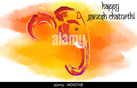 Ganesh Chaturthi Festival celebrazione Greeting Card Concept illustrazione.Colorata disegnata a mano acquerello Pennello.Grafica. Sfondo di festa.Blur. Foto Stock